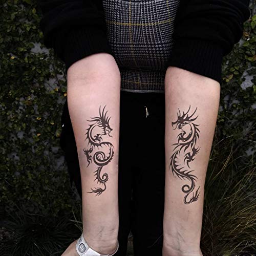 6 Sheets Black Flying Dragon Claw Totem Arm Body Art Temporary Tattoo Stickers Fake Tattoos That Look Real and Last Long