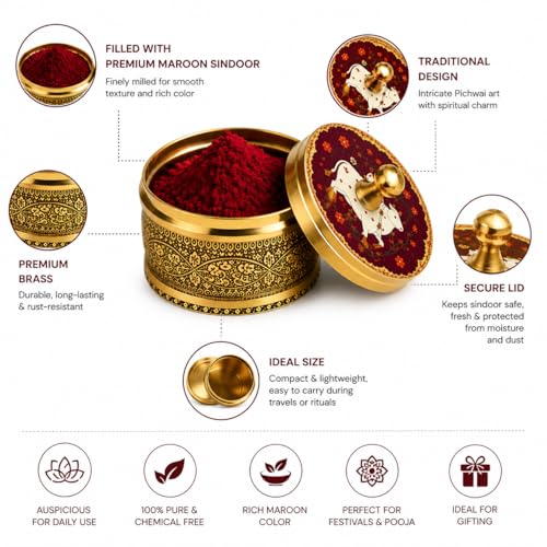 Maroon Sindoor Powder with Handcrafted Brass Box - Premium Quality