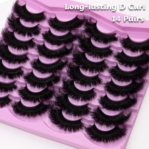 Mink Lashes Fluffy 20mm Volume False Eyelashes 8D Cat Eye Strip Lashes D Curl 14 Pairs Dramatic Soft Eyelash 25mm Big Long Lash Strips Lashes Pack That Look Like Extensions Faux Mink Lashes