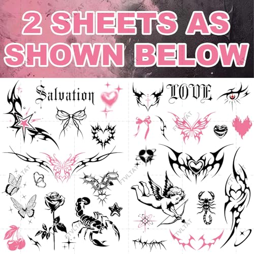 Y2K Temporary Tattoos for Women - 30+ Waterproof Designs