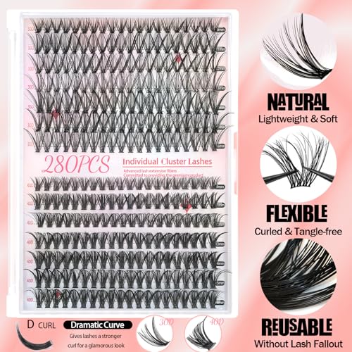 FANTASY&Co. Lash Clusters Kit 280 Pcs with Bond & Remover