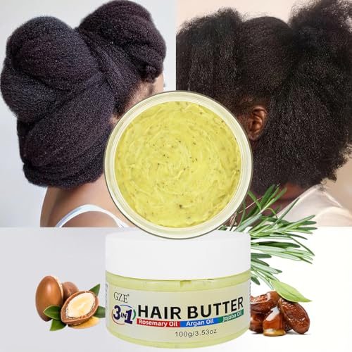 GZE 3-in-1 Hair Butter with Rosemary, Argan & Jojoba Oil for Curly, Damaged & Dry Hair