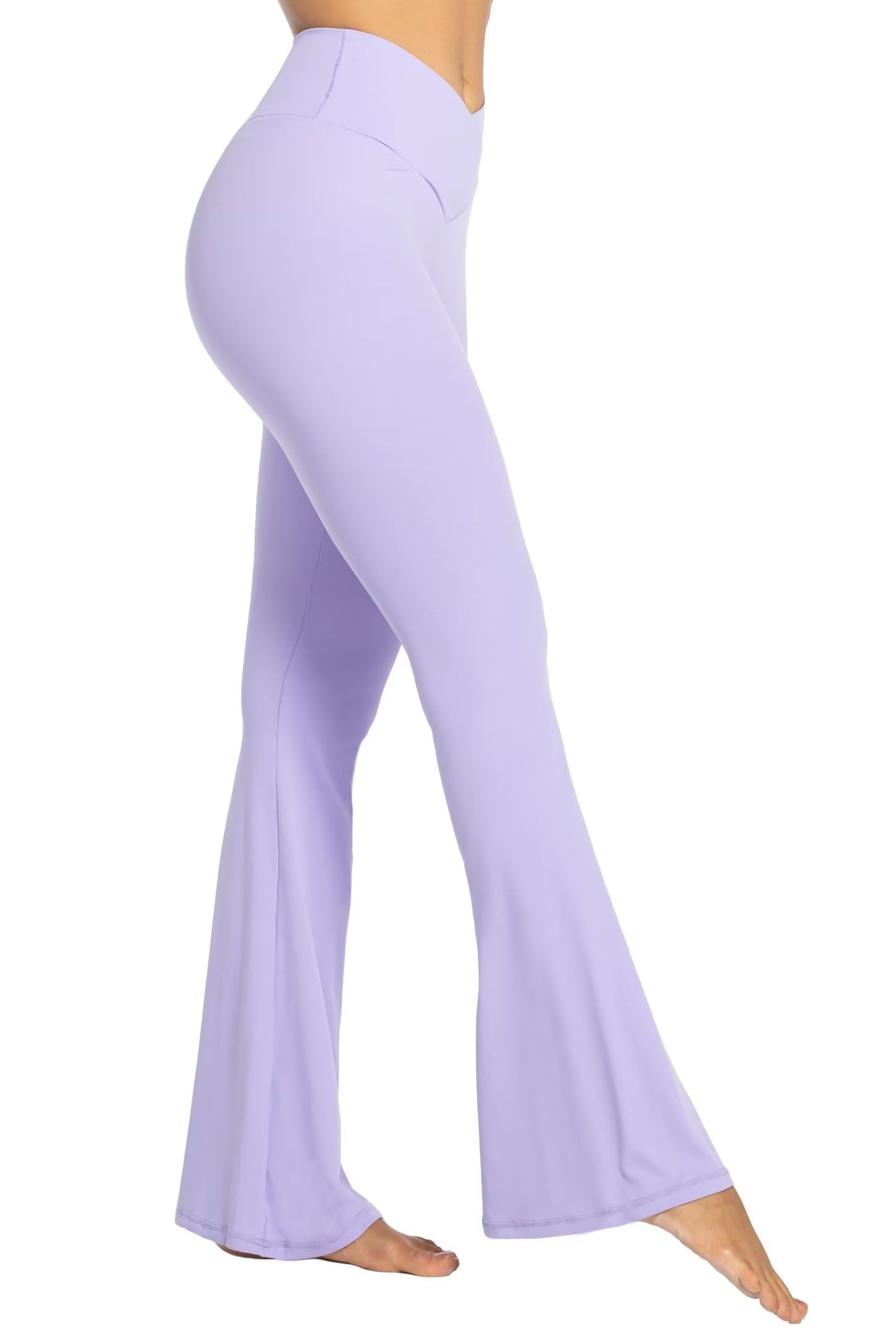 Sunzel Flare Leggings, Crossover Yoga Pants with Tummy Control, High-Waisted and Wide Leg, 30" Inseam, Lavender X-Small