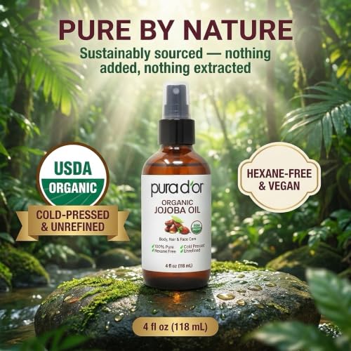 PURA D'OR Organic Jojoba Oil 16.9 oz USDA Certified