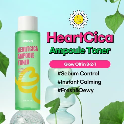HeartCica Ampoule Toner, Calming & Hydrating Toner, Heartleaf & CICA Extracts, Triple Patented Sebum Control, 5.1 fl.oz