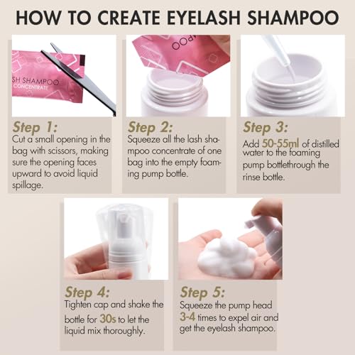 Lash Shampoo Concentrate Lash Cleaning for Eyelash Extensions Anti-allergic Hypoallergenic and Non-irritation Cleanser for Salon & Home Use(14 bags)