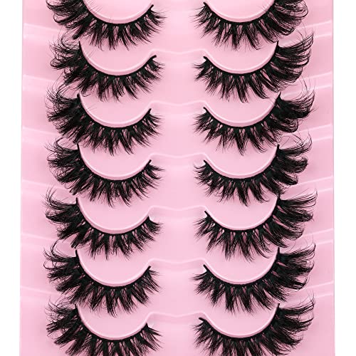 JIMIRE Faux Mink Cat Eye Lashes - 17MM Fluffy Fox Eye (7 Pairs)