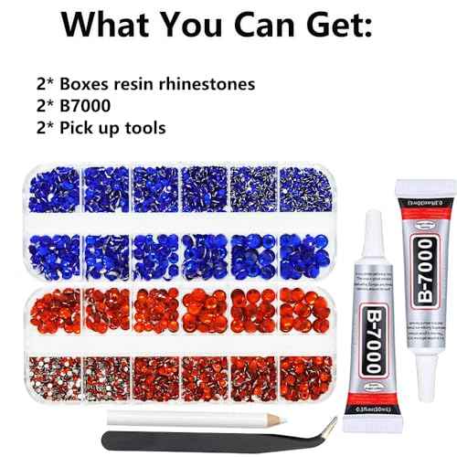 Red And Navy Blue Rhinestones with Glue(S8-S30) for Bedazzling,2mm-6mm Non-Hotfix Flatback Nail Gems Beads with B7000, Dark Blue Resin Nail GemsStones Diamond Kit for Bedazzle Crafting, Nails DIY Art