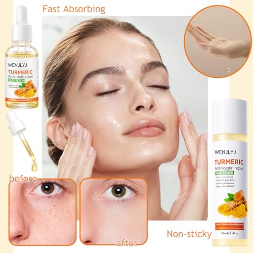 Turmeric Soap Skincare Set with Honey Face Sheets Mask,Hydrating Travel Size Turmeric Face Wash,Moisturizing Face Toner & Face Serum & Face Cream,Eye Cream Skin Care Gift Set for Women£¨9PCS)