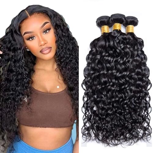 28-34 Inch Water Wave Human Hair Bundles #1B Natural Black