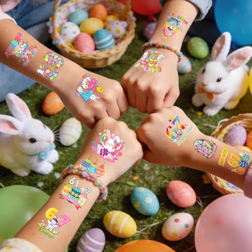 99Pcs Easter Bunny 6 7 Six Seven Temporary Tattoos for Easter Bunny Birthday Party Supplies Decorations, Hypoallergenic Easter Decorations for Party