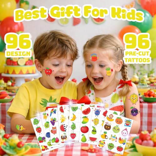 96 Pcs Fruit Temporary Tattoos for Kids - Summer Party Favors