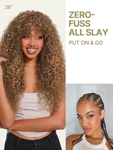 Frodio 26" Curly Wig with Bangs 200% Density Glueless