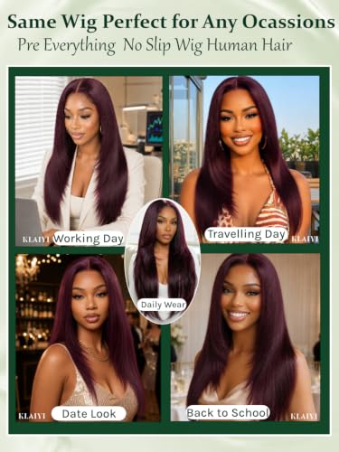 KLAIYI Bye Bye Knots Glueless Black Cherry Layered Straight 18 Inch Lace Front Wig