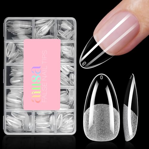 AILLSA 450pcs Medium Almond Soft Gel Nail Tips – 15 Sizes, Half Matte, DIY Manicure