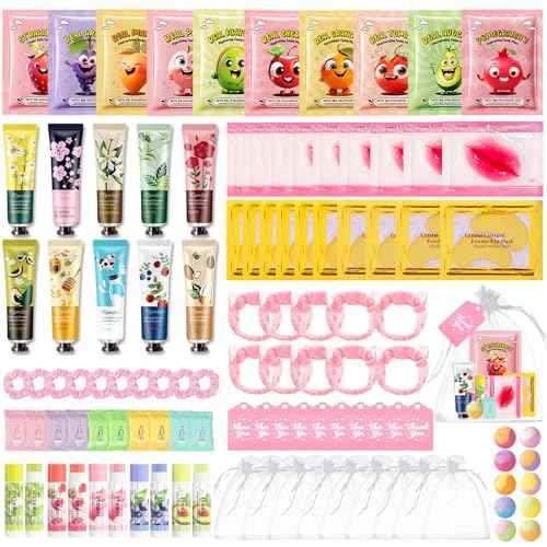 110PCS Spa Party Supplies for Girls,Spa Party Favors Include Lip Balm,Lip Mask,Foot Bath Bombs,Face Masks Skincare For Girls 10-12,Spa Birthday Sleepover Party Stocking Stuffers for Teens & Women