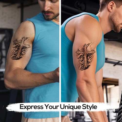 6-Sheet Gothic Cross Temporary Tattoos | Waterproof Fake Tattoos for Men