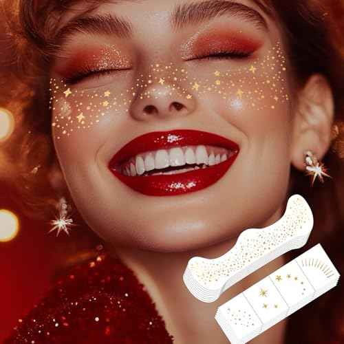 Glitter Freckles, 32 Pcs Sparkle Glitter Freckles Face Tattoo for Women Girls Gold Temporary Face Tattoos Concert Festival Rave