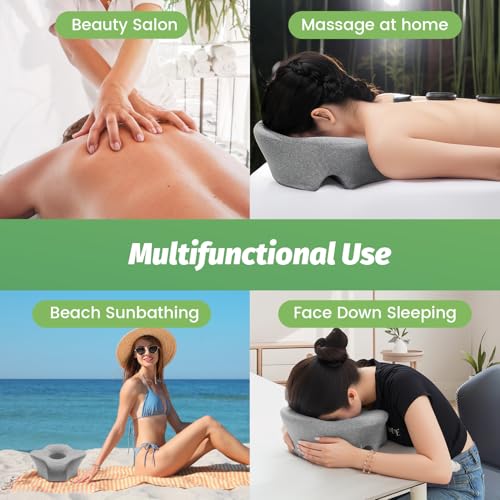 Face Down Pillow Massage Headrest for Bed, Dual Exhaust Holes Memory Foam BBL Massage Pillow for Professional Massage Table Equipment -Dark Grey