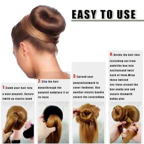 10 Pcs Hair Bun Maker - Donut Bun Maker for Hair(5 medium and 5 small),Ballet Bun for Women and Kids with Elastic Hair Ties, Hair Pins(Tan Brown)