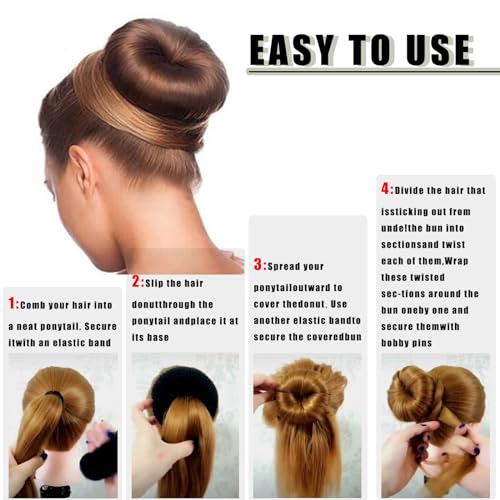 Hair Bun Maker Set - 10 Pc Donut Bun Makers with Pins & Ties