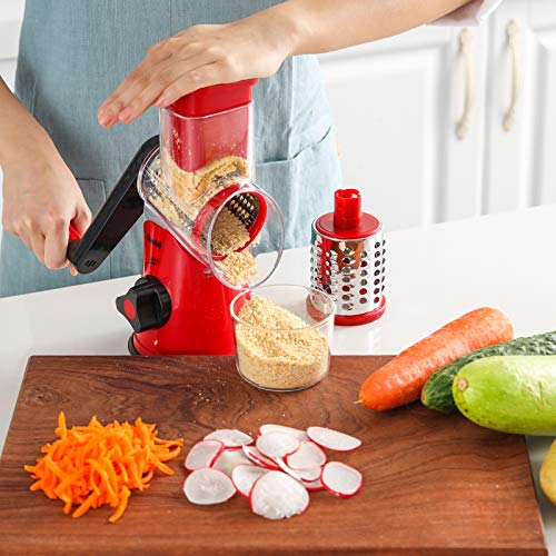 Geedel Rotary Cheese Grater, Kitchen Mandoline Vegetable Slicer with 2 Interchangeable Blades, Easy to Clean Rotary Grater Slicer for Fruit, Vegetables, Nuts