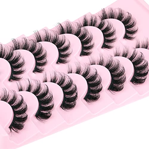 Mink Lashes Fluffy Wispy Lashes Natural Look 3D False Eyelashes D Curl Russian Strip Lashes 7 Pairs Short Fake Eyelash Pack by EYDEVRO