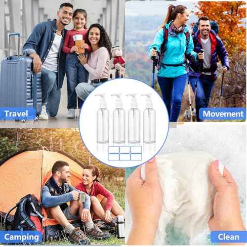 4 Pack 3.4 Oz (100ml) TSA Approved Travel Pump Bottles for Toiletries Clear Travel Size Bottles Leak Proof with Labels