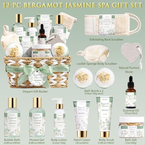 MAYICIVO Sage Green Bergamot Jasmine Spa Gift Basket for Women - Self Care Kit
