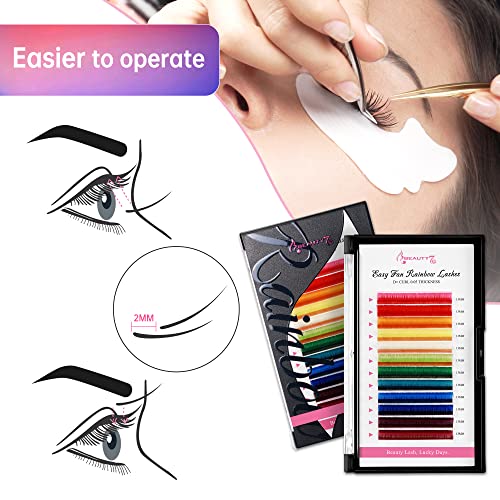 Beauty7 Colored Lash Extensions 12 Colors D+ Curl 0.05mm 13mm