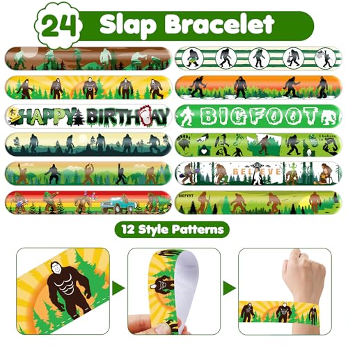 72PCS Bigfoot Party Set | 48PCS Temporary Tattoos & 24PCS Slap Bracelets | Fun Sasquatch-Themed Birthday Supplies, Baby Shower Gifts, Classroom Rewards & Party Decorations for Kids (Boys & Girls)