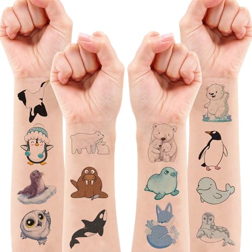 100 Polar Animal Temporary Tattoos for Kids