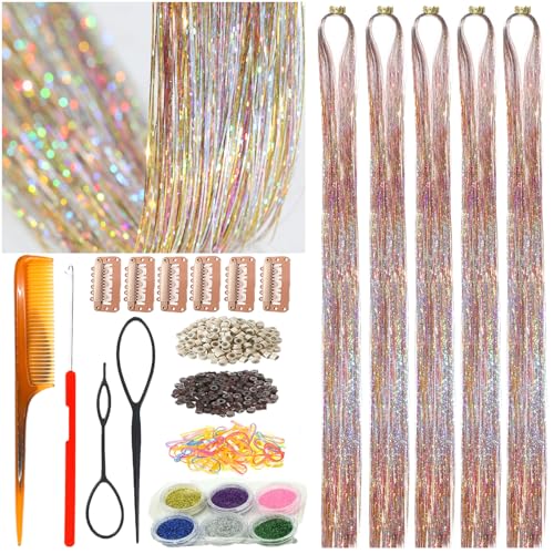 Peach Pink Hair Tinsel 48" Galaxy Fairy Hair Extensions