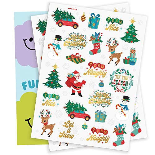 xo, Fetti Christmas Decorations Temporary Tattoos for Kids - 46 Glitter Styles | Team Naughty Nice, Merry Christmas Party Favors, Stocking Stuffer, Xmas Eve Gift