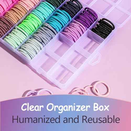 360PCS Hair Accessory Set: Elastic Ponytail Holders, Clear Organizer Box, Rat Tail Comb, 24 Colors for Kids, Toddlers, and Girls