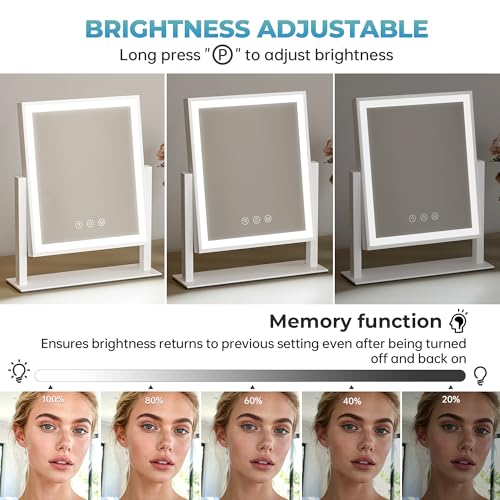 Vanity Mirror with Lights, 3-Color Dimmable & Adjustable Lighted Makeup Mirror with Smart Touch and 360¡Æ Rotation