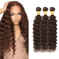 WuvuSnm 28-32 Inch Brown Deep Wave Human Hair Bundles #4 Dark Brown - Wet & Wavy 150g