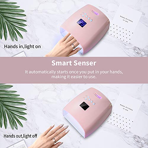 Ayshone Pink 48W Rechargeable Cordless UV LED Nail Lamp for Gel Nails, Manicure & Salon