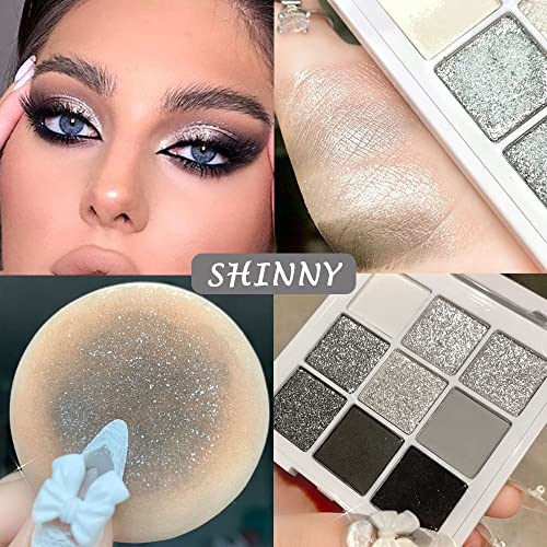 9-Color Smokey Grey Glitter Eyeshadow Palette | Waterproof