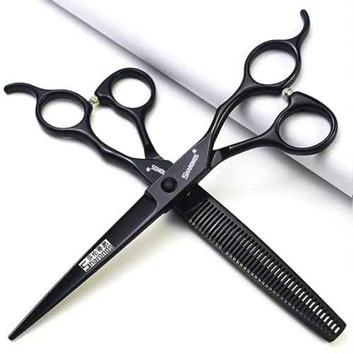 SHARONDS 440C Hair Cutting Scissors Set, Hair Scissors, Thinning Scissors, 6 Inch / 7 Inch Black (7 Inches, 2 Pieces)