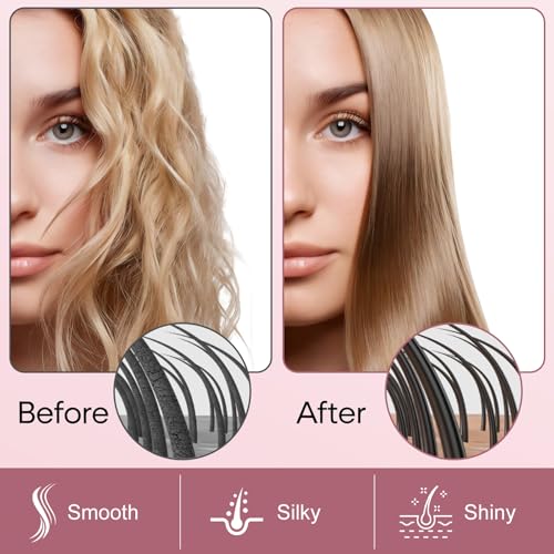 SIQUER Ionic Hair Straightener Brush – 13 Temps LCD, 45s Fast Heating