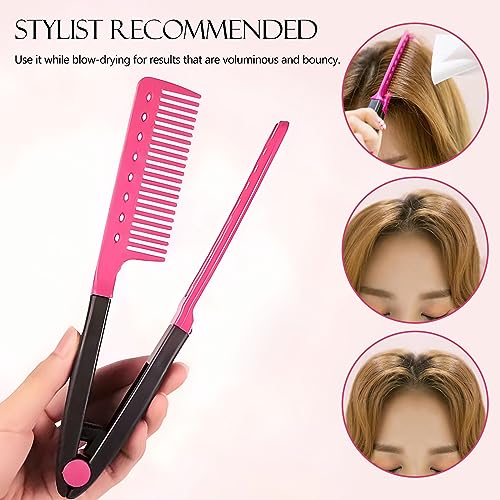 Hair Straightening Set - 2-Pack Flat Iron Comb for Tangle-Free Styling, Pink