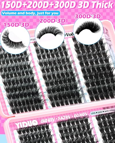 YIDUO 300D Cluster Lash Extensions Kit - 540Pcs 8-18mm