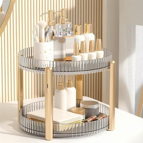 360° Rotating Makeup Organizer - 2 Tier Spinning Cosmetics Storage