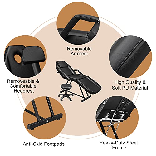 OmySalon 3-Section Massage Facial Bed with Hydraulic Stool