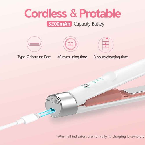 Cordless Hair Straightener and Curler 2 in 1, Fast Heating Ceramic Flat Iron,Rechargeable Portable Hair Straightening Iron for Women, Travel Hair Styler (White)