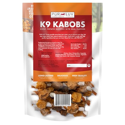 Pur Luv Dog Treats, K9 Kabobs for Dogs Made with Real Chicken, Duck, and Sweet Potato, 12 Ounces, Healthy, Easily Digestible, Long-Lasting, High Protein Dog Treat, Satisfies Dog's Urge to Chew