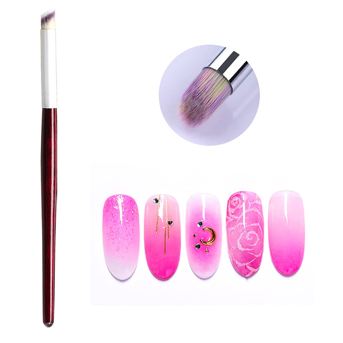 XEAOHESY 5pcs Ombre Nail Brush Set Gradient Shading Brush UV Builder Gel Nail Brush French Tip Nail Brush of Half Moon Shape Double Ended Brush Nail Sponges for Ombre Nail Art Tools