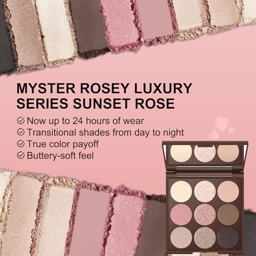 MYSTER ROSEY 9-Shade Nude Eyeshadow Palette, Matte & Waterproof