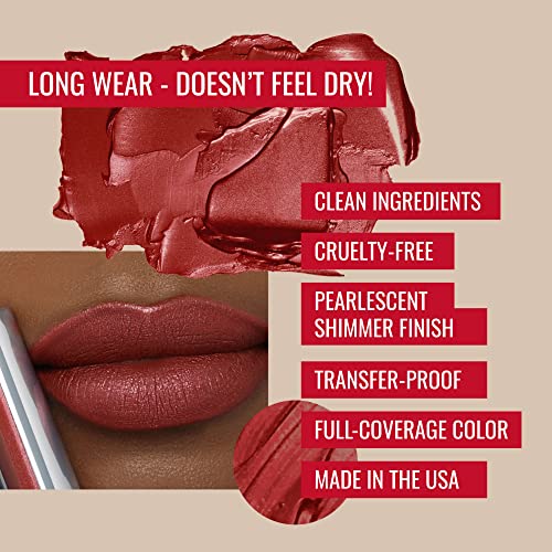 Runway Rogue ¡®Showtime¡¯ Brick-Red Pearl Glam Shimmer Long Wear Liquid Lipstick Bundle with ¡®Get the Look¡¯ Matte Garnet-Maroon Designer Liner Lip Liner